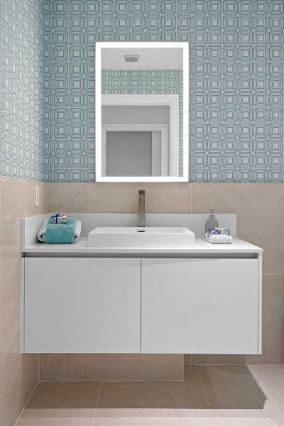 Luxury guest bathroom vanity with quartz stone countertops